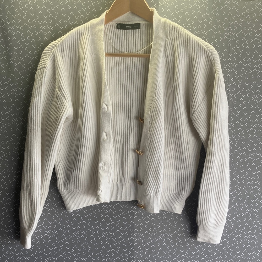Mango Cream Ribbed Cardigan